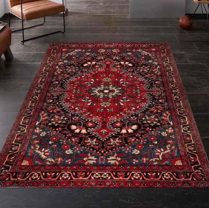 Tapis afghan bohème rouge foncé, style vintage, lavable, tapis de salon, chambre à coucher, décorati