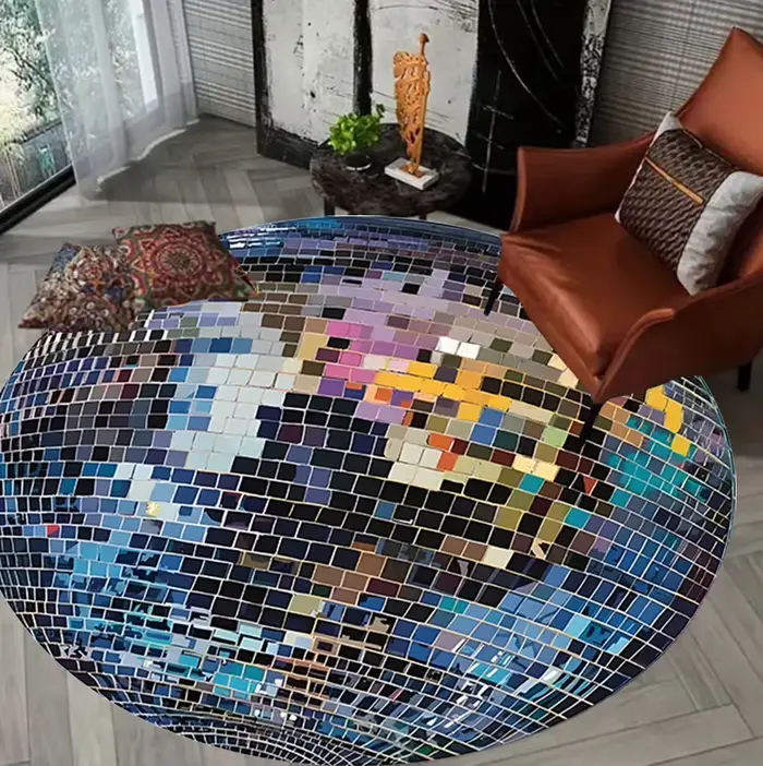 Tapis circulaire imprimé boule Disco