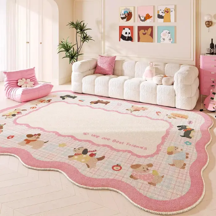 Tapis pour salon, tapis rose motif dessin animé
