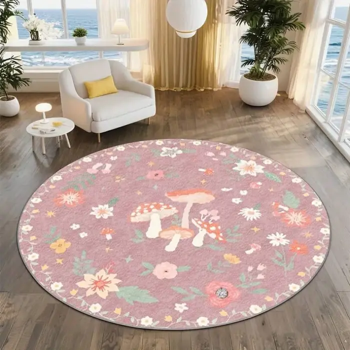 Tapis rond beige clair à motif floral Pastel Branch