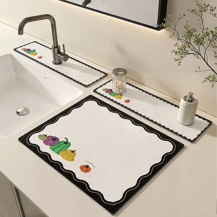 Tapis de cuisine à motif géométrique abstrait de style moderne du milieu du siècle, texture mate grainée, antidérapant pour table de bar.