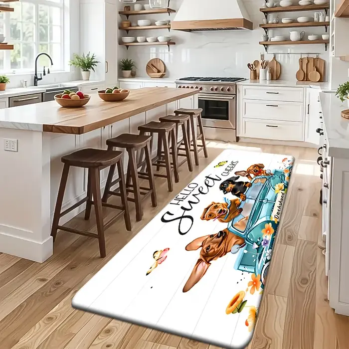 Tapis de sol long et mignon à motif Teckel pour cuisine