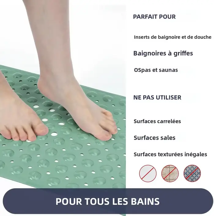 Tapis de douche rectangulaire antidérapant