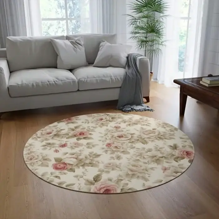 Tapis rond d'extérieur noir beige bohème mandala lotus