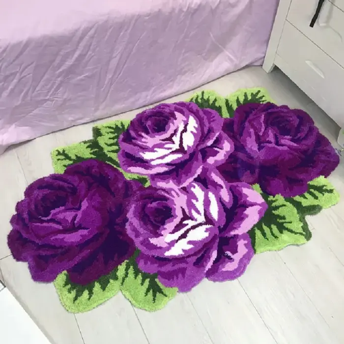 Tapis à fleurs touffeté en peluche douce, motif rose, pour chambre, salon, porte, salle de bain, bleu/violet/rouge/rose, décoration intérieure