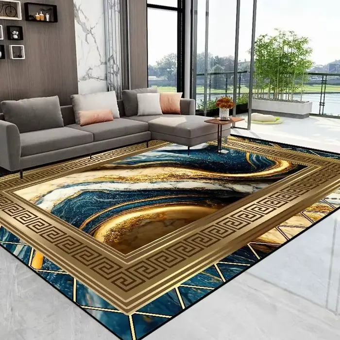 Tapis de salon luxueux dorés élégants, tapis de sol à grande échelle pour côté canapé, améliore votr