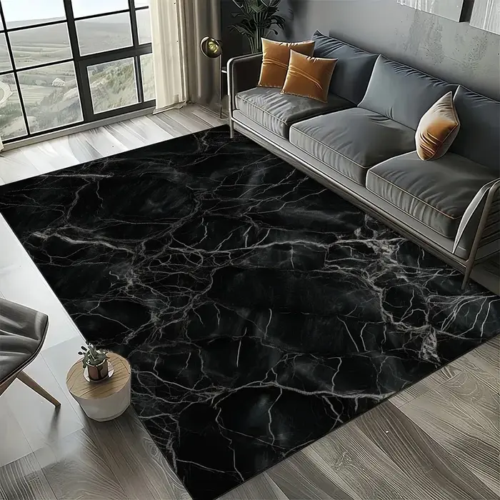 Tapis de luxe en marbre noir blanc or