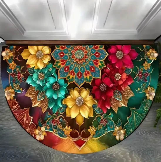 Tapis demi-rond imprimé arc-en-ciel coloré