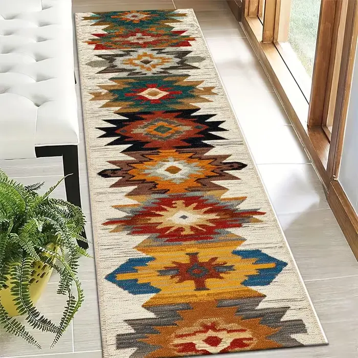 Tapis de couloir de luxe Art Nouveau motif paon, élégant tapis long pour le sol, inspiré de l'Art Déco exotique, tapis doux et absorbant pour couloir