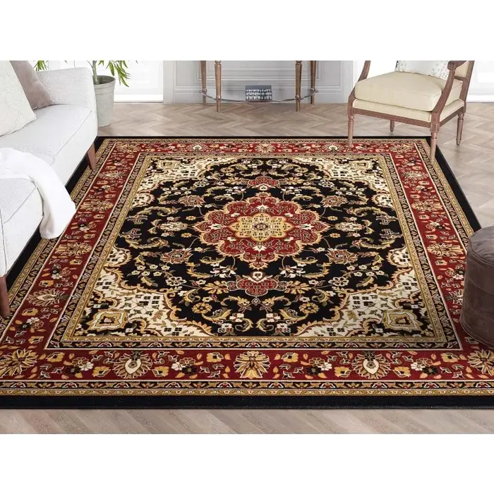 Tapis floral oriental, tapis traditionnel à motif de médaillon persan
