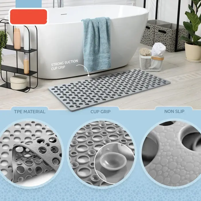 Tapis de bain et de douche antidérapant avec ventouses et trous de drainage