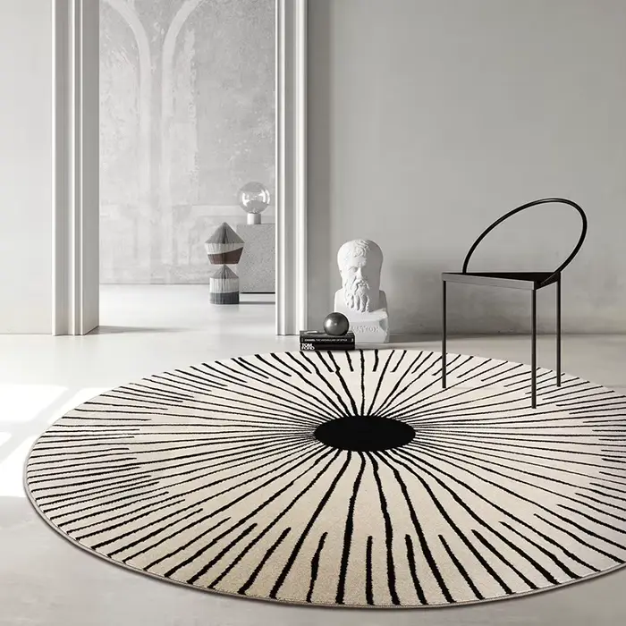 Tapis circulaire de Style européen, motifs géométriques noirs et blancs, antidérapant, polyvalent, p