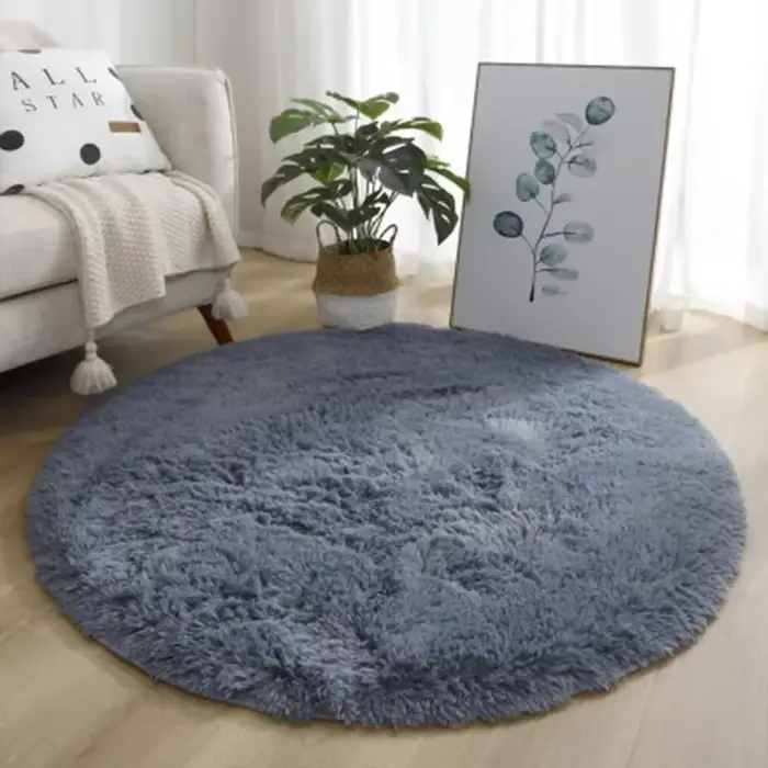 Tapis rond en peluche, tapis blanc moelleux pour salon
