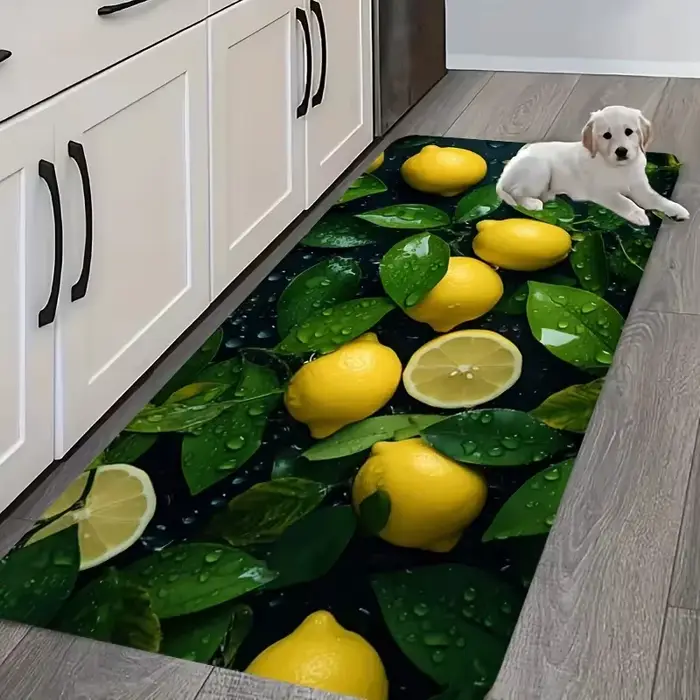 Tapis de cuisine antidérapant motif citron et citron vert, lavable en machine, tapis de sol pour cui