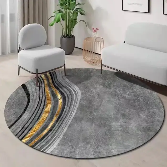 Tapis rond minimaliste au design abstrait moderne – Tapis de sol doux pour salon, chaise de chevet,