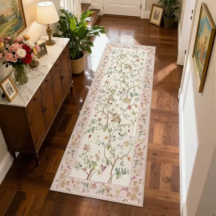 Tapis de couloir vintage à motif floral