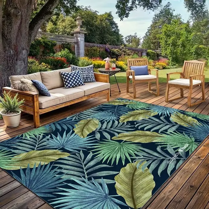 Tapis décoratif moderne à motif végétal |   Tapis d'extérieur |   Convient pour cour, balcon, jardin