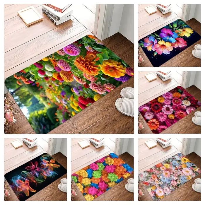 Petit tapis antidérapant imprimé de belles fleurs