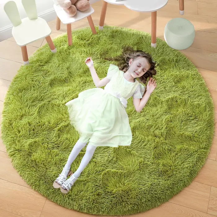 Tapis rond moelleux noir pour chambre à coucher