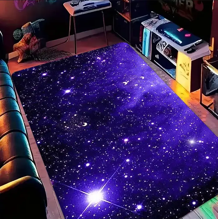 Tapis Nébuleuse Cosmique Violet pour Homme Cave Salon Chambre à Coucher Antidérapant Grand