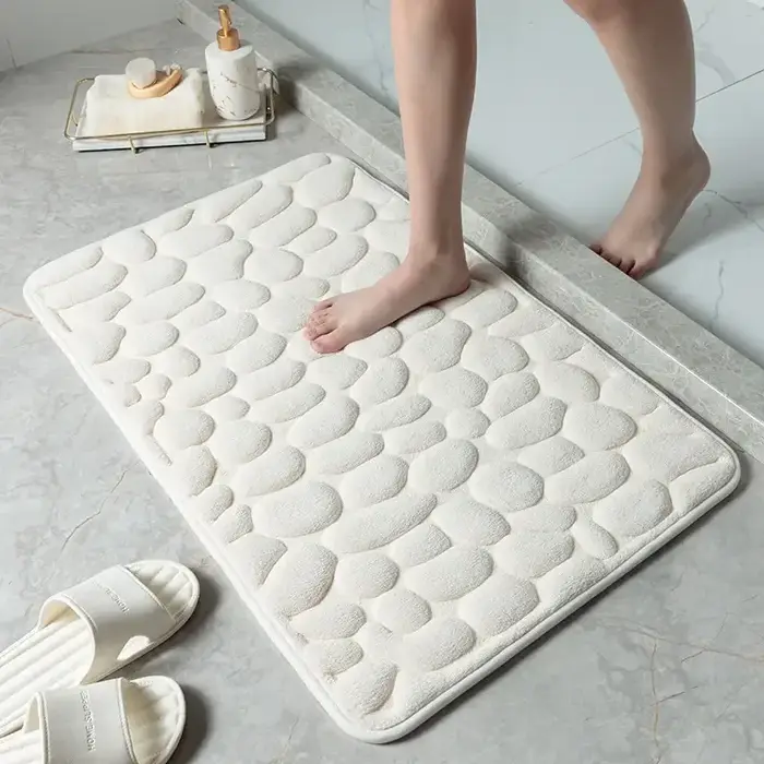 Tapis de bain en mousse à mémoire de forme pour salle de bain, lavabo, côté baignoire, salle de douche et paillasson avec pavé en relief