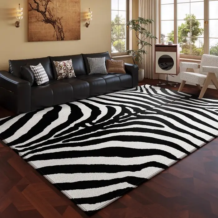 Tapis à motif zèbre noir et blanc
