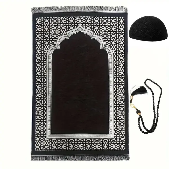 Tapis de prière musulmans portables avec capuchon et perles de prière