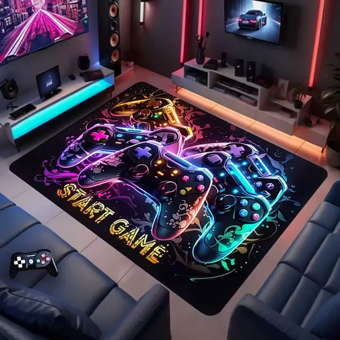 Tapis de jeu spacieux pour homme, motif 3D de manette de jeu, tapis de sol pour jeu et déplacement, 
