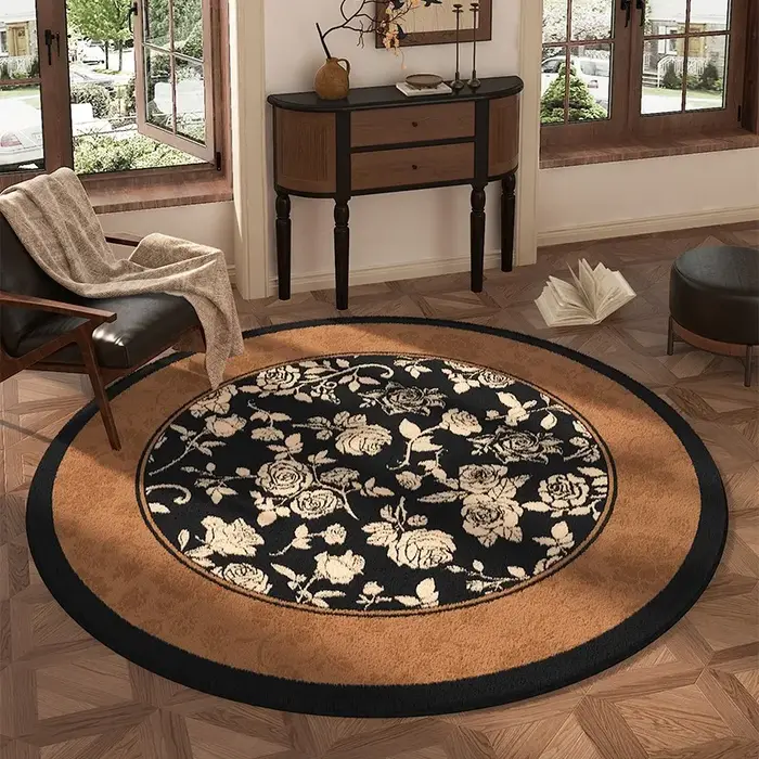 Tapis rond classique à damier noir et marron, doux, antidérapant, pour salon, chambre à coucher, décoration intérieure, tapis de sol, design moderne