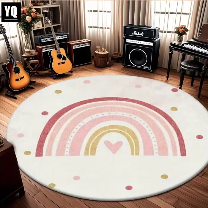 Tapis rond avec cœur arc-en-ciel aux couleurs pastel