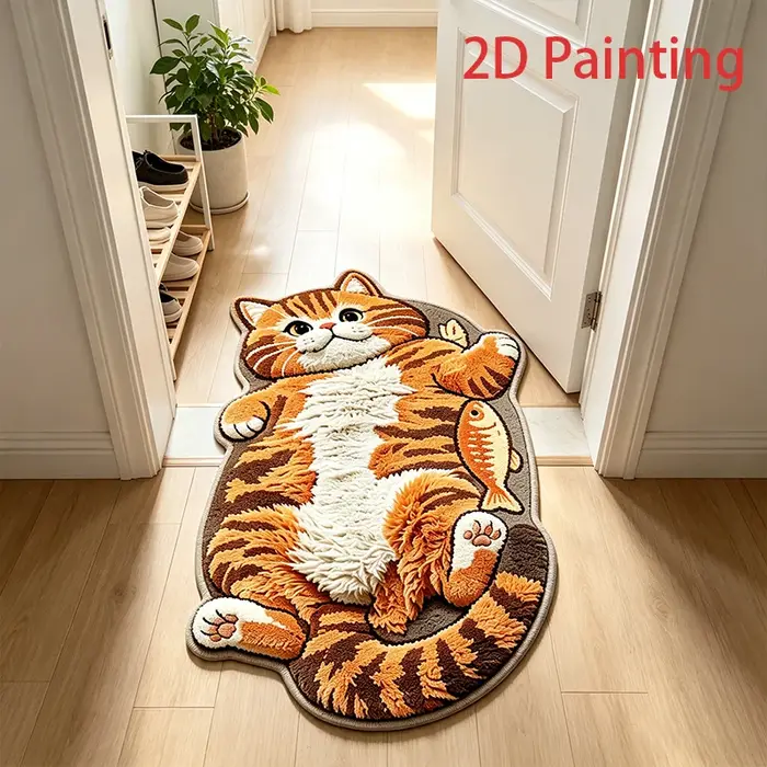 Tapis à motif de chat orange de dessin animé amusant pour salon