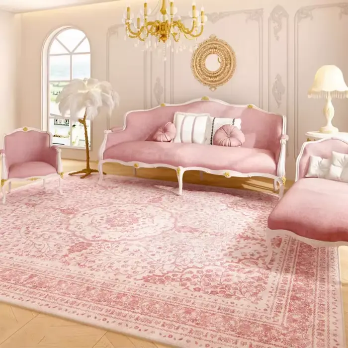 Tapis de salon rose léger de luxe haut de gamme