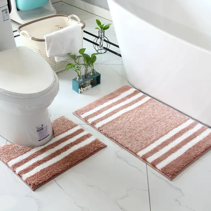 Ensemble de tapis de salle de bain rayé en microfibre
