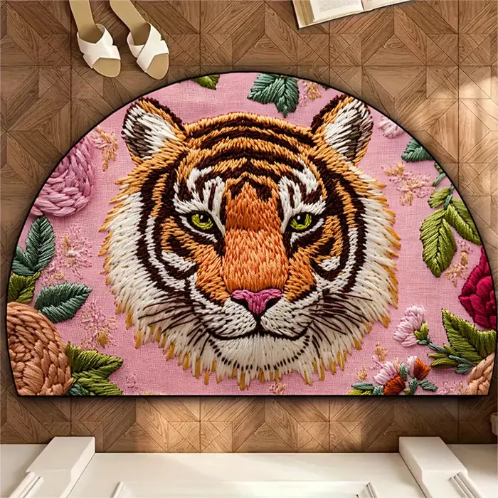 VIKAMA – tapis de sol d'entrée Semi-circulaire imprimé tigre, décoratif Floral rose, pour hall d'ent