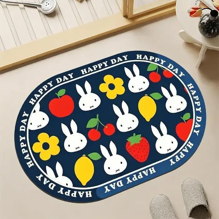 Tapis de sol Kawaii Miffy, tapis de sol de salle de bain mignon avec motif de dessin animé Miffy, tapis de sol absorbant et antidérapant pour salle de bain.