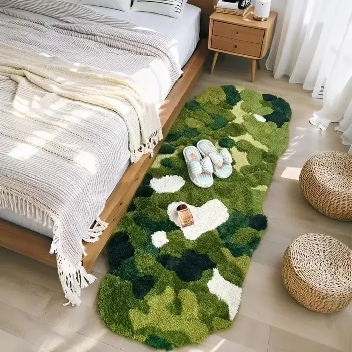 Tapis en peluche touffeté effet mousse pour chambre et salon, tapis de sol antidérapant vert forêt, tapis épais pour pieds, tapis de chevet, décoration intérieure