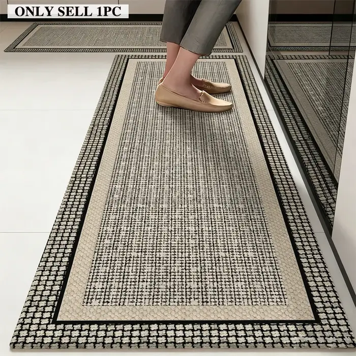Tapis de sol de cuisine noir et beige à motif géométrique