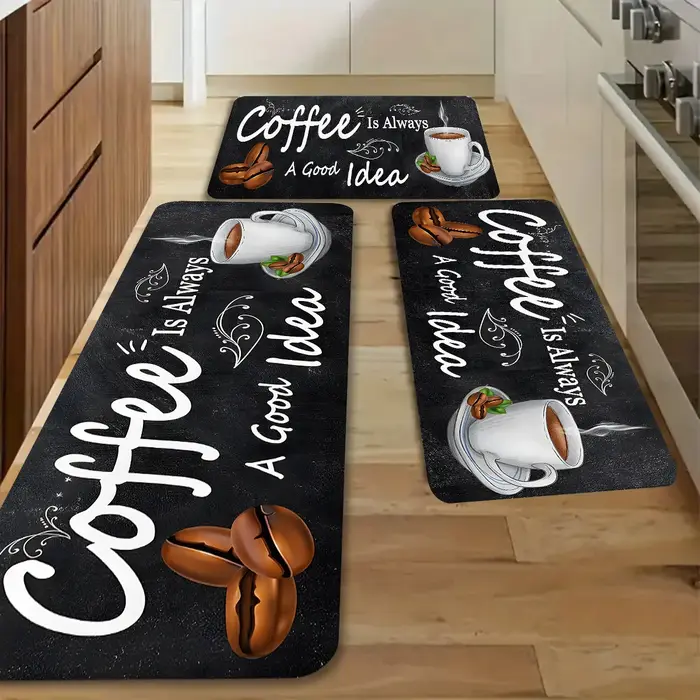 Tapis de sol antidérapant avec citation « Coffee Time » pour cuisine