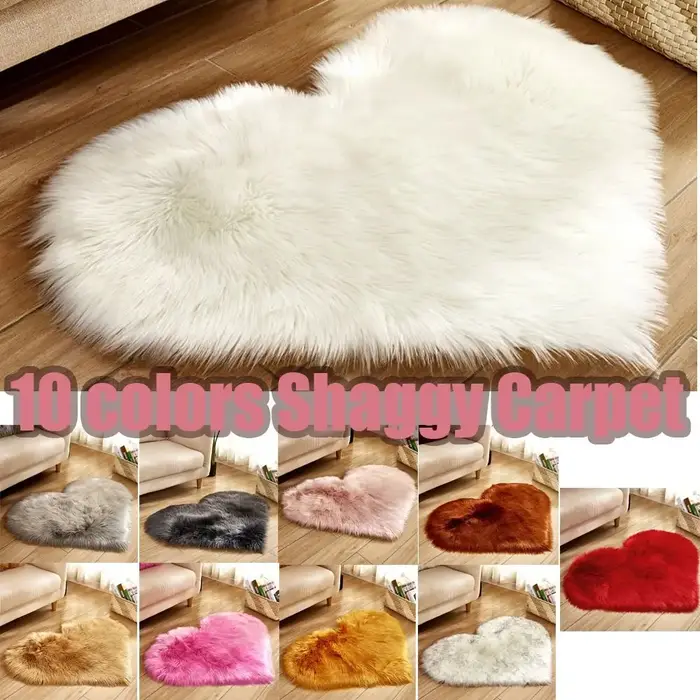 Tapis Shaggy en forme de cœur en fausse laine lavable