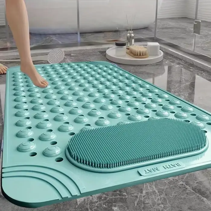 Tapis de bain en PVC antidérapant bleu clair avec nuages de massage 0 8 cm d'épaisseur 2600 g m2 motif de points pour
