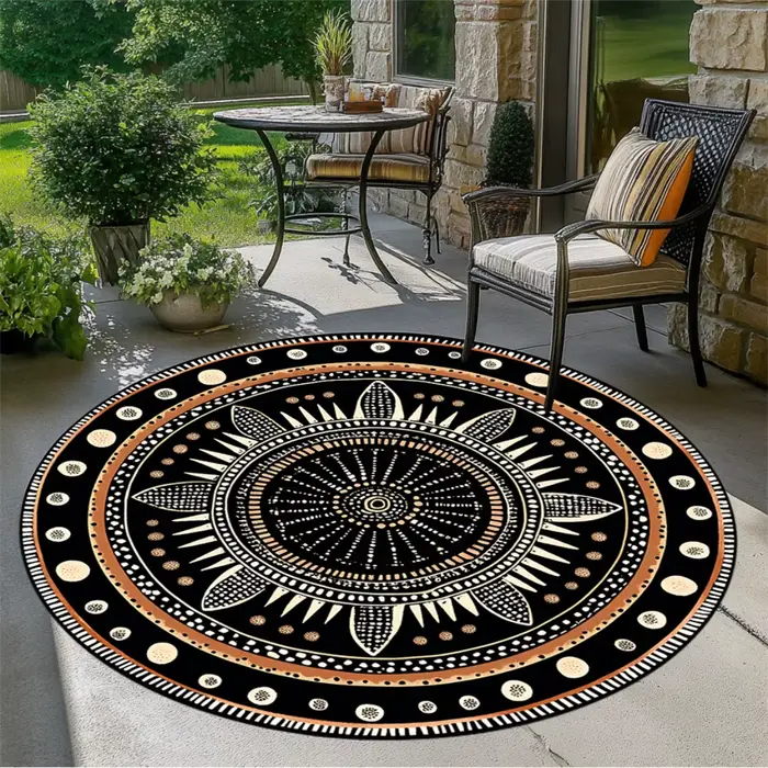 Tapis rond géométrique africain, polyester durable, résistant à la décoloration et lavable, design e