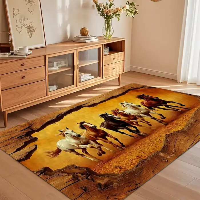 Tapis de sol vintage Western motif herbe de chevaux
