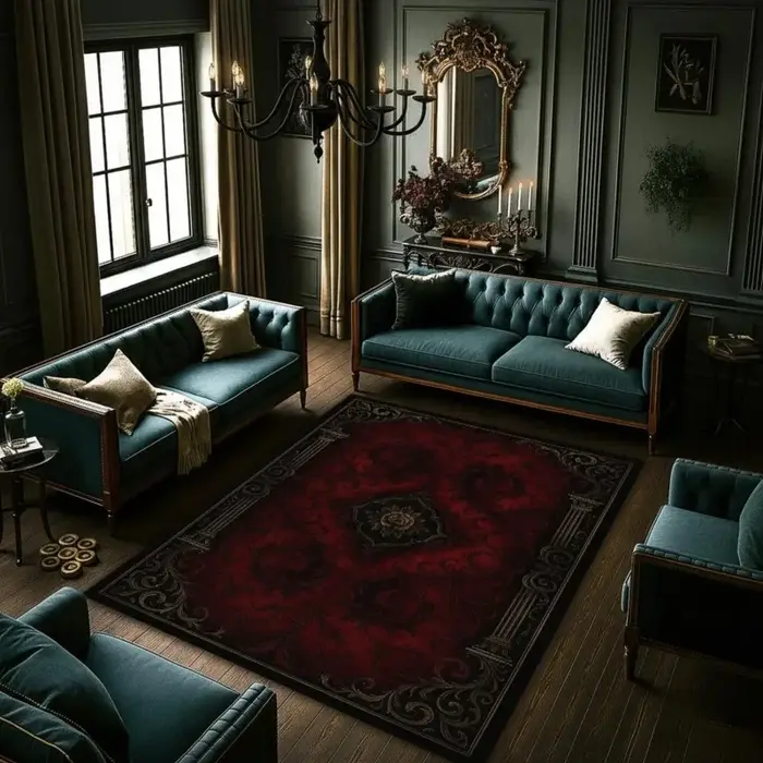 Tapis d'intérieur en feutre de grande taille, rouge foncé, à motifs floraux vintage, avec bordure no