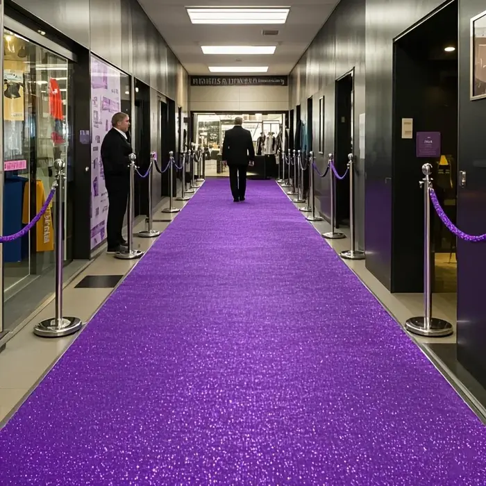 Tapis pailleté violet, idéal pour les mariages en extérieur ou en intérieur