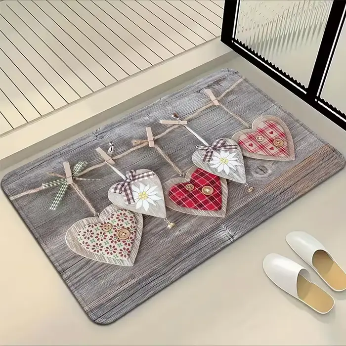 Tapis de cuisine antidérapant en flanelle de Grain de bois de coeur de Style nordique pour le salon