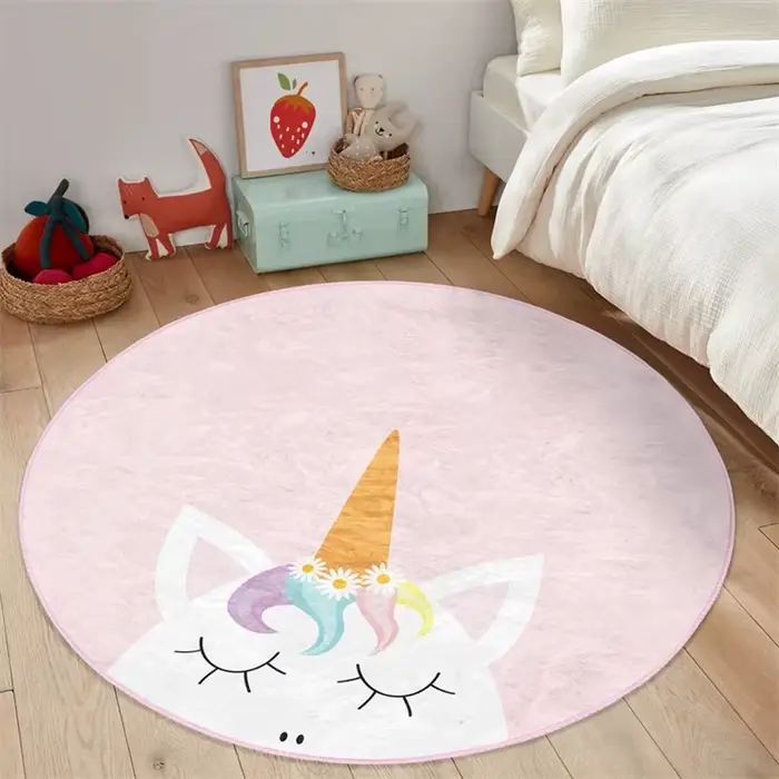 Tapis rond floral licorne, tapis de sol antidérapant motif cheval, tapis circulaire doux antidérapan