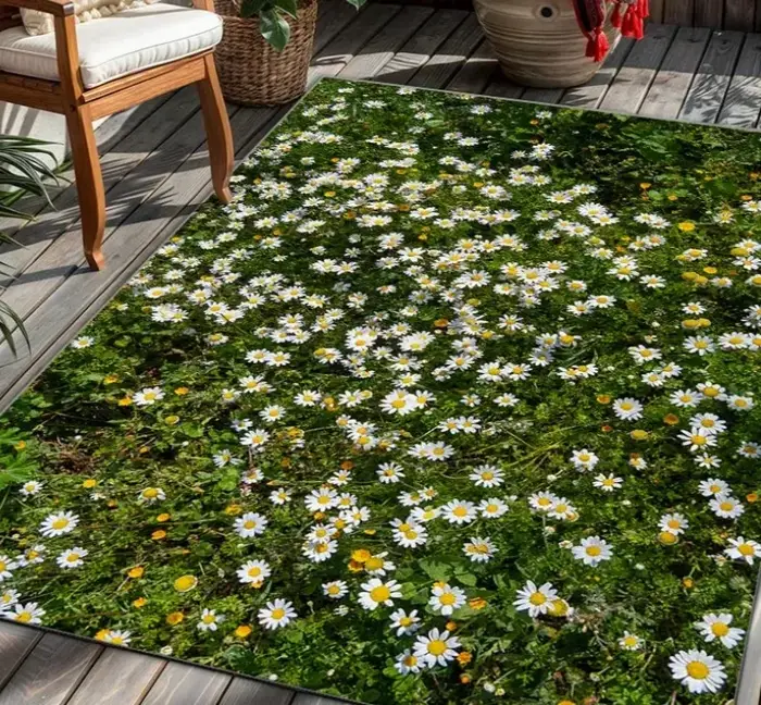 Tapis de sol Grand Format Motif Fleurs Sauvages Fraîches du Jardin, Impression Texturée Réaliste Gaz