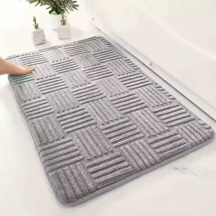 Tapis de sol rayé absorbant et épais, tapis de salle de bain de couleur unie, tapis de chambre confo
