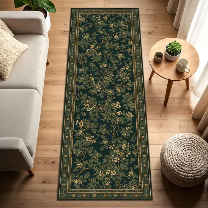 Tapis de couloir botanique vert foncé