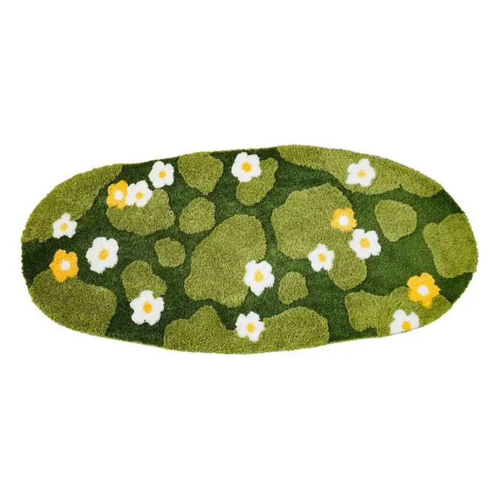 Tapis confortable en imitation cachemire irrégulier, antidérapant, absorbant, pour chevet, motif flo
